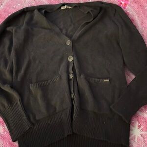 Hollister Black V-Neck Button Cardigan with Patch Pockets